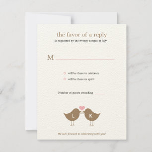 Cartão de Resposta de Casamento Monogram Birds - L