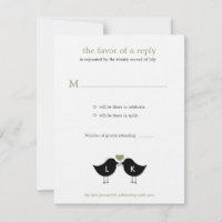 Cartão de Resposta de Casamento Monogram Birds - S