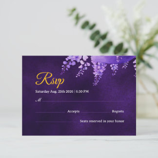 Cartão de Resposta de Casamento Mystic Purple Gold