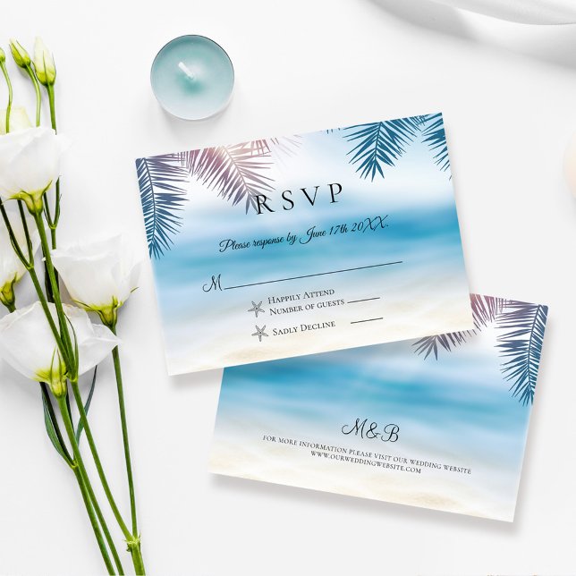 Cartão de Resposta de Casamento na Praia Tropical  (Criador carregado)