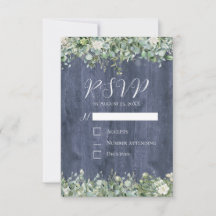 Cartão de Resposta de Casamento Navy Madeira Eucal