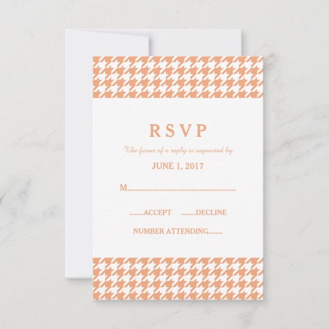 Cartão de Resposta de Casamento Orange Houndstooth (Frente)
