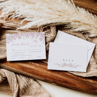 Cartão de Resposta de Casamento Pink Toile com Esc