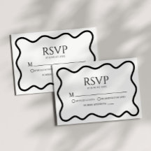 Cartão de Resposta de Casamento Preto Branco Elega