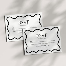 Cartão de Resposta de Casamento Preto Branco Elega