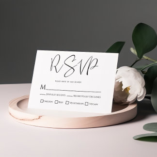 Cartão de Resposta de Casamento Preto e Branco com