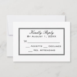 Cartão de Resposta de Casamento Preto e Branco Min