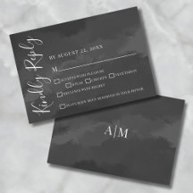 Cartão de Resposta de Casamento Preto e Branco Sim