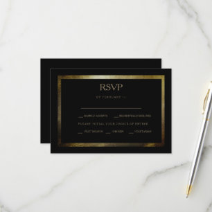 Cartão de Resposta de Casamento Preto e Dourado pa