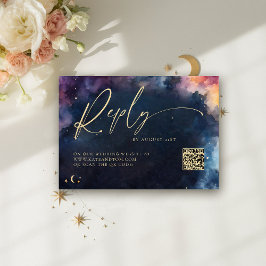 Cartão de Resposta de Casamento QR Azul Celestial