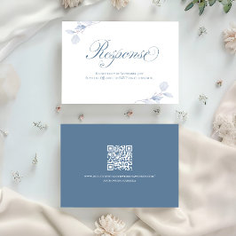 Cartão de Resposta de Casamento QR Floral Azul Emp