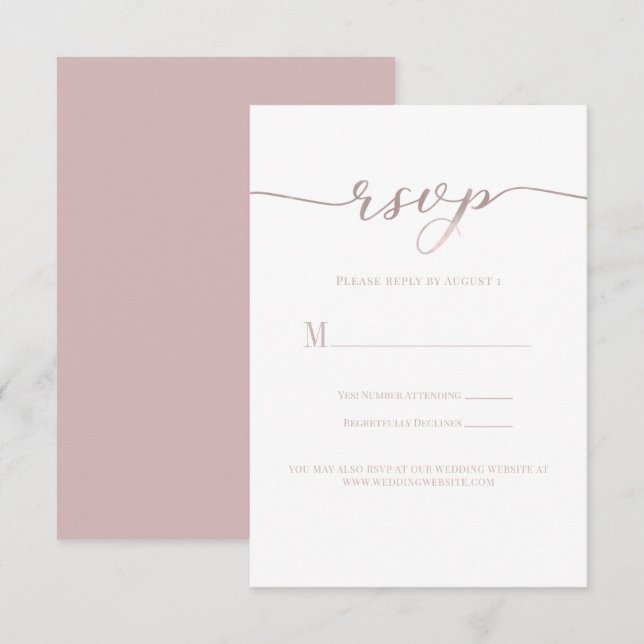 Cartão de Resposta de Casamento R.S.V.P. Rosa Scri (Frente/Verso)