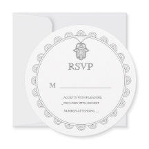 Cartão de resposta de casamento redondo Hamsa eleg