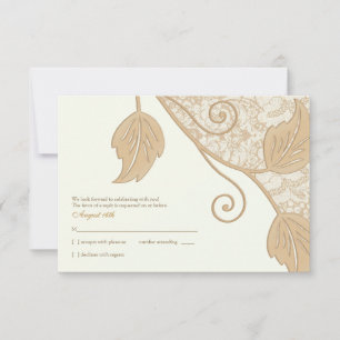 Cartão de Resposta de Casamento Renda e Folhas Ant