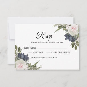 Cartão de Resposta de Casamento Rosa, Azul Floral