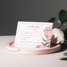 Cartão de Resposta de Casamento Rosa Bege com Peôn