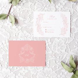 Cartão de Resposta de Casamento Rosa Bege Vitorian