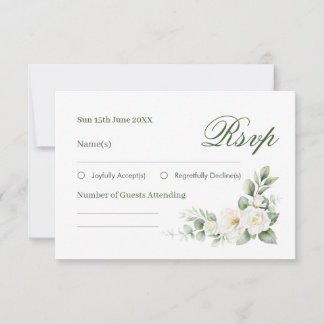Cartão de Resposta de Casamento Rosa Branca Elegan