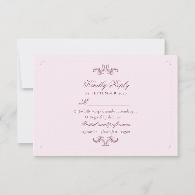 Cartão de Resposta de Casamento Rosa Clássico (Frente)