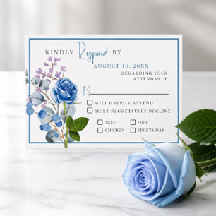 Cartão de Resposta de Casamento Rosas Azuis