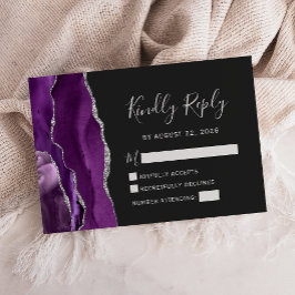 Cartão de Resposta de Casamento Roxo Prateado Mode
