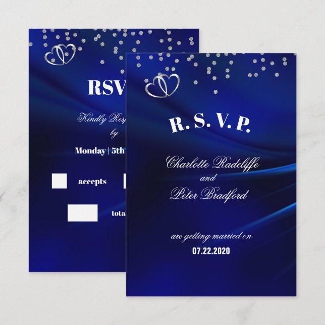 Cartão de Resposta de Casamento Royal Blue Diamond (Frente/Verso)