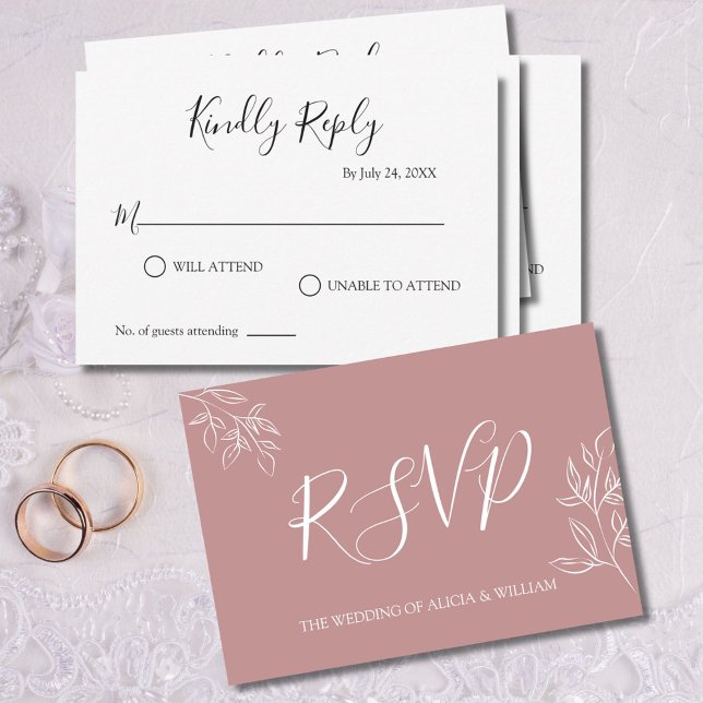 Cartão de Resposta de Casamento RSVP Rosa Dusty (Criador carregado)
