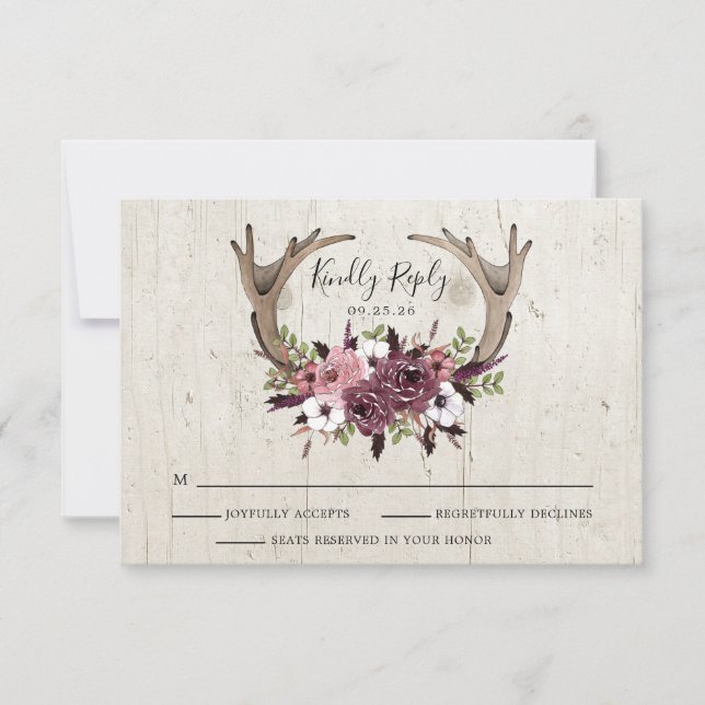 Cartão de Resposta de Casamento Rustic Boho Floral (Frente)