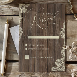 Cartão de Resposta de Casamento Rustic Wood e Rend