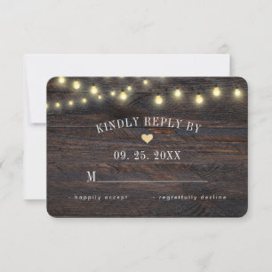 Cartão de Resposta de Casamento Rustic Wood Lights