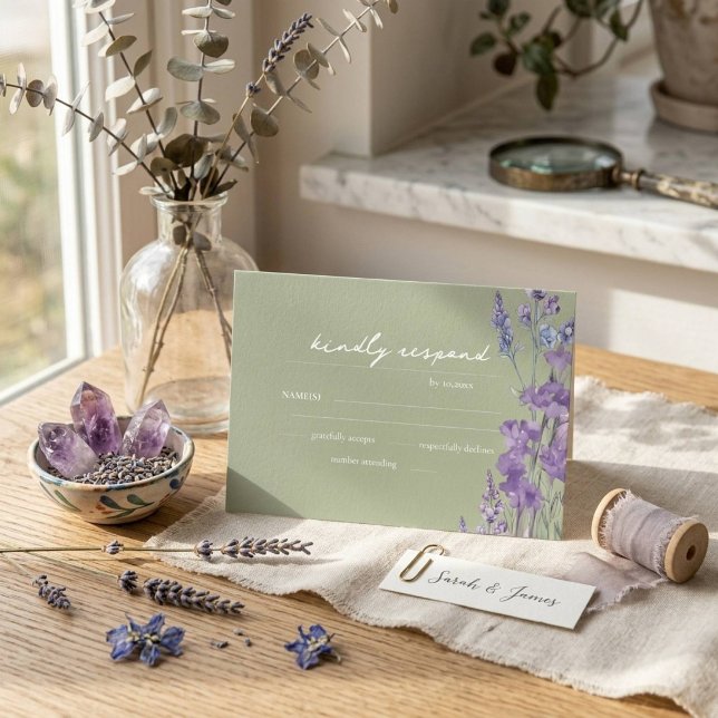 Cartão de Resposta de Casamento Rústico Lavanda Sa (Criador carregado)