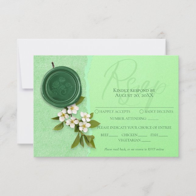 Cartão de Resposta de Casamento Selo Verde (Frente)