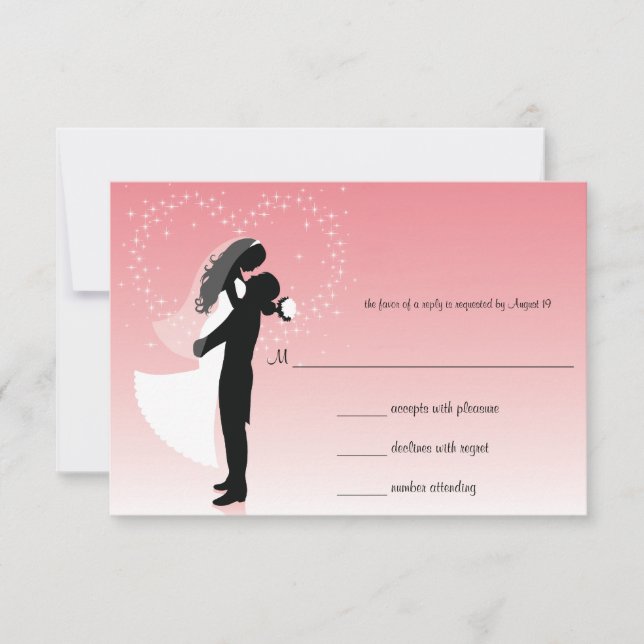 Cartão de Resposta de Casamento Silhouette de Ombr (Frente)