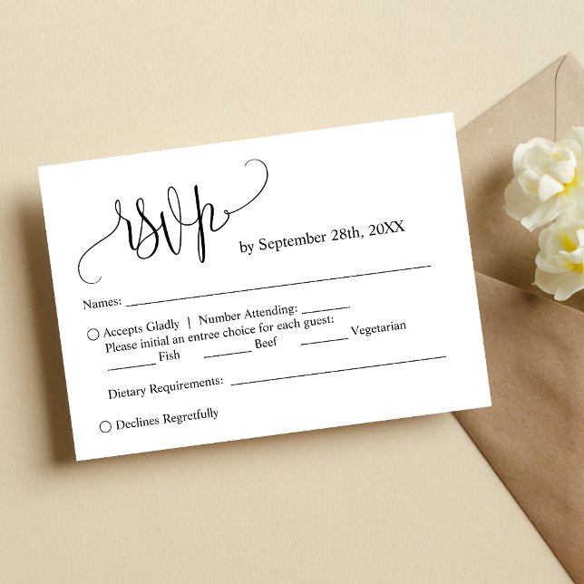 Cartão de Resposta de Casamento Simples Minimalist (Simple minimalist handwritten RSVP card makes replies easy with a personal elegant touch)