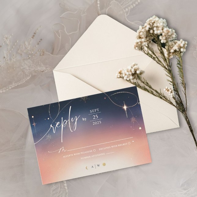 Cartão de Resposta de Casamento Sunset Para Moonri (Criador carregado)