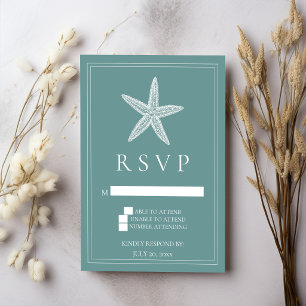Cartão de Resposta de Casamento Teal Starfish