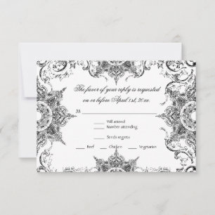 Cartão de Resposta de Casamento Toile Preto e Bran