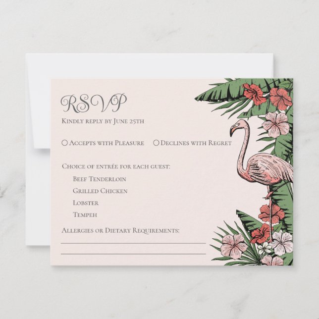 Cartão de Resposta de Casamento Tropical Rosa (Frente)