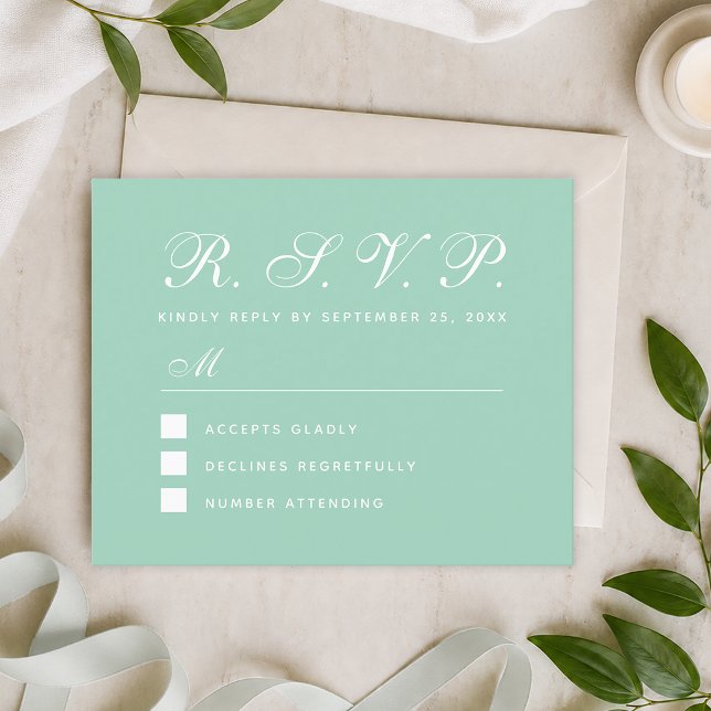 Cartão de Resposta de Casamento Verde Branco Orçam (Criador carregado)