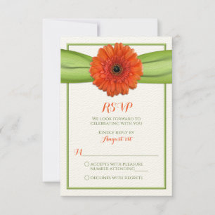 Cartão de Resposta de Casamento Verde com Gerbera