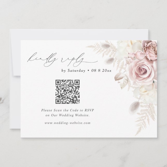 Cartão de Resposta de Código QR de Casamento Flora (Frente)