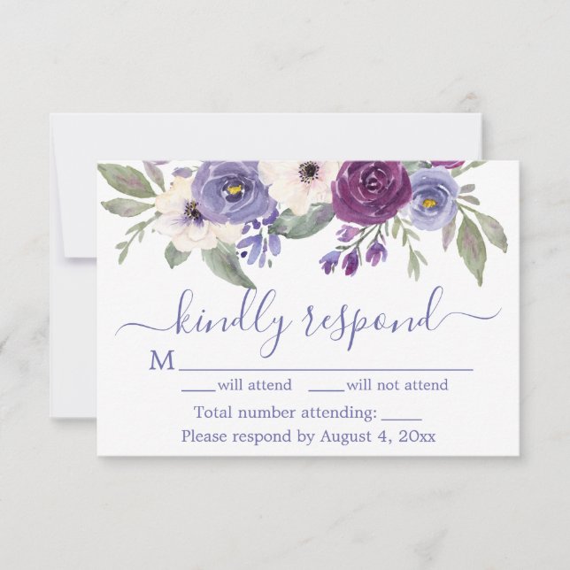 Cartão de Resposta de Convite de Casamento Floral  (Frente)