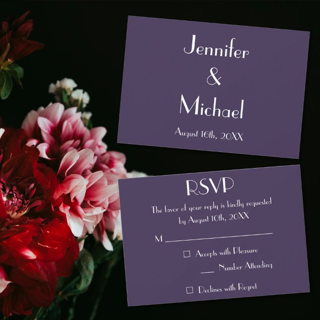 Cartão de Resposta de Convite de Casamento Roxo Mo (Modern Purple Wedding Reply RSVP Invitation Card)