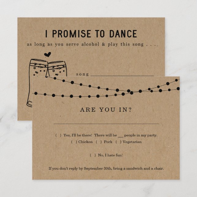 Cartão de Resposta de Convite Divertido com Pedido (Frente/Verso)