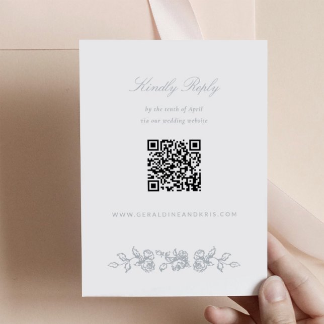 Cartão de Resposta de Convite para Casamento Regên (Regency Monogram Wedding RSVP Card with QR code)