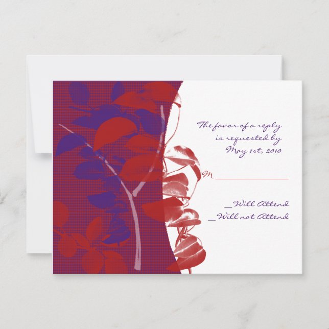 Cartão de Resposta de Design Folha Vermelha e Roxa (Frente)