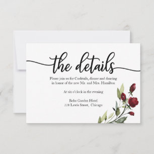 Cartão de Resposta de Detalhes do Casamento Floral