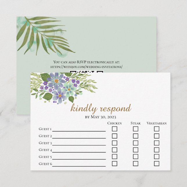 Cartão de Resposta de Escolha de Refeição Aquarela (Frente/Verso)