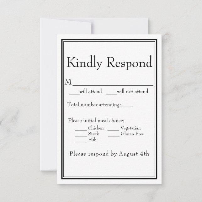 Cartão de Resposta de Escolha de Refeição Branco M (Frente)