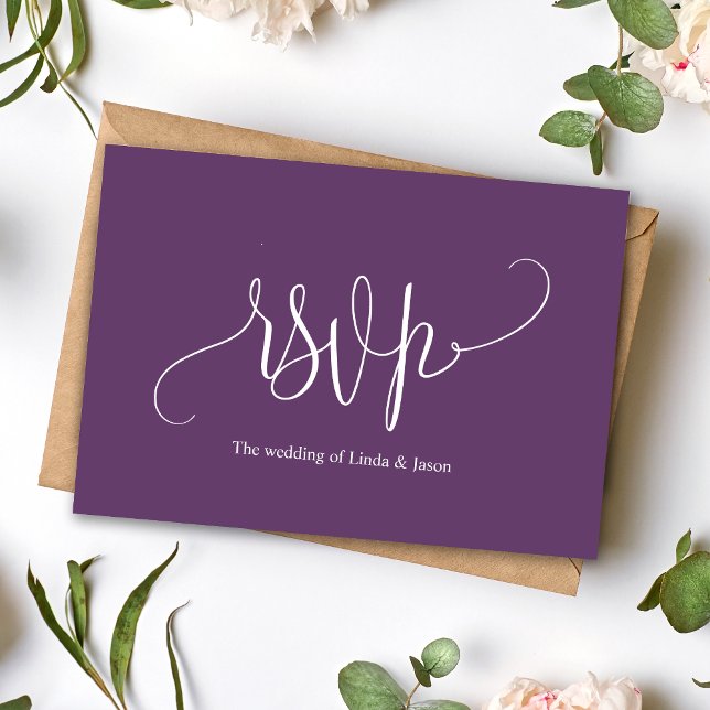 Cartão de Resposta de Escolha de Refeição de Casam (Modern script cassis meal choice RSVP card keeps selections clear with a romantic touch)